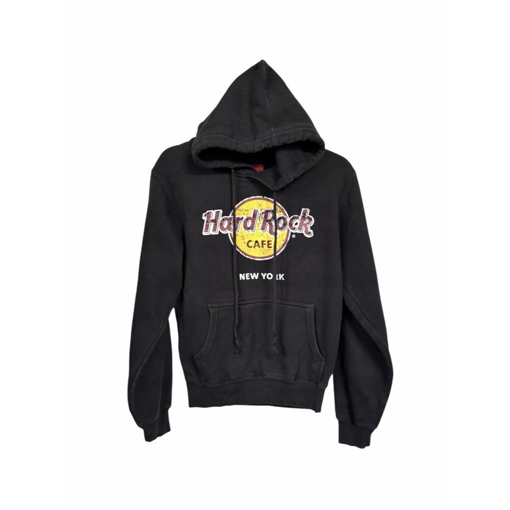 Hard Rock Cafe New York Women Sz S Black Pullover Fleece Hoodie Vintage Y2K